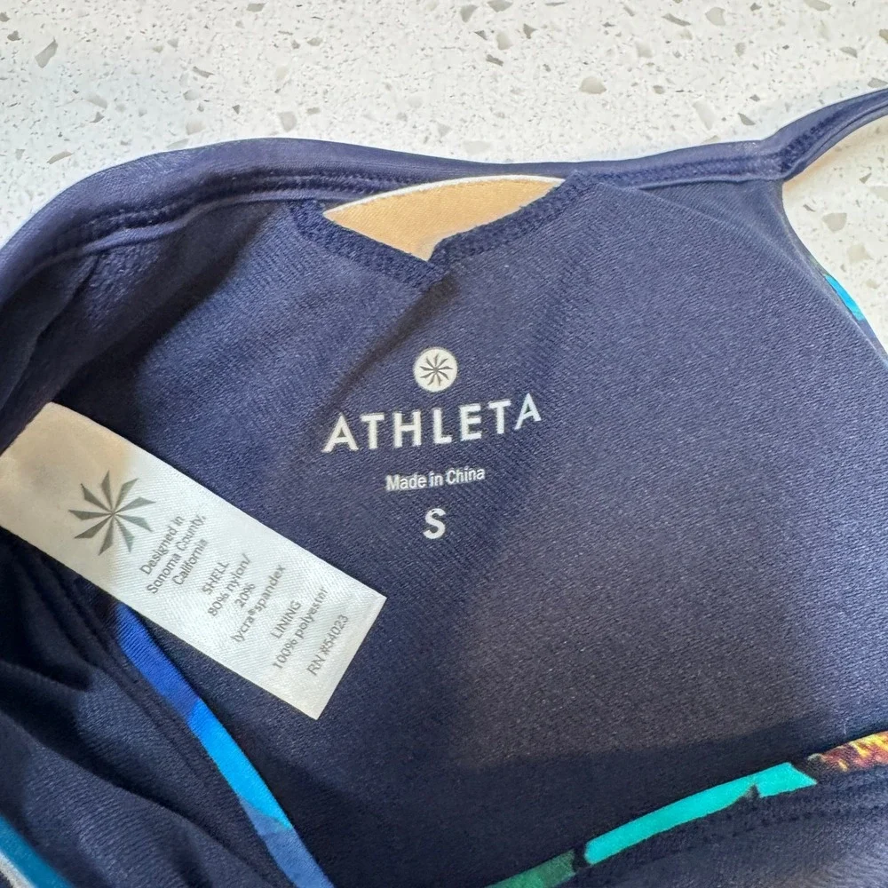 Athleta Womens Blue Green Floral Halter Bikini Swim Top Size S 213462-00
